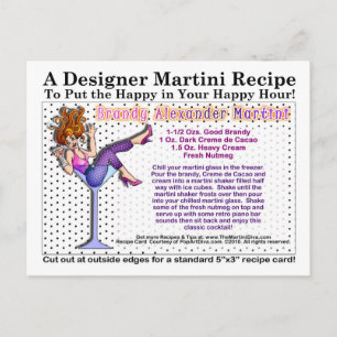 Postal Postcarta de la receta de Brandy Alexander Martini