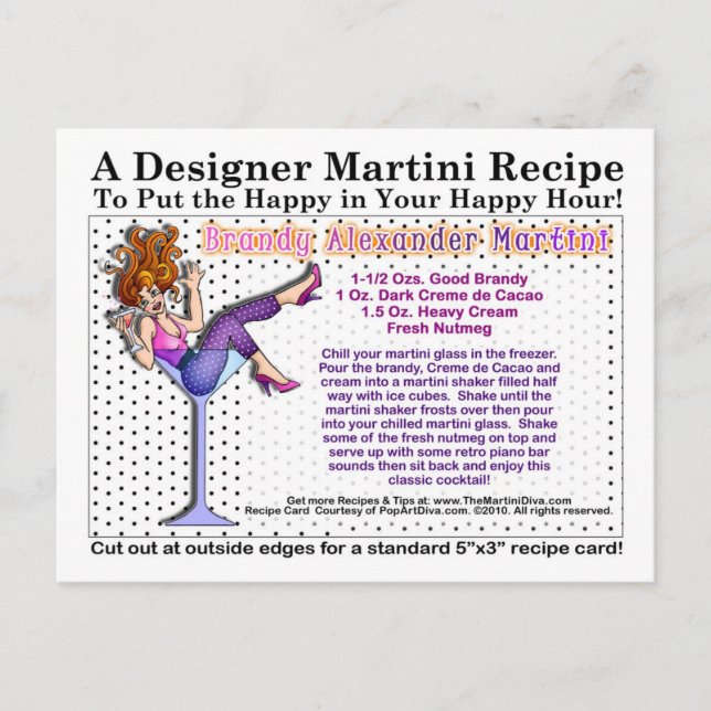 Postal Postcarta de la receta de Brandy Alexander Martini (Anverso)