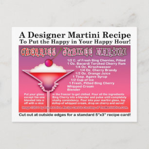 Postal Postcarta de la receta de Cherries Jubilee Martini