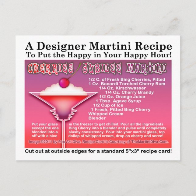 Postal Postcarta de la receta de Cherries Jubilee Martini (Anverso)