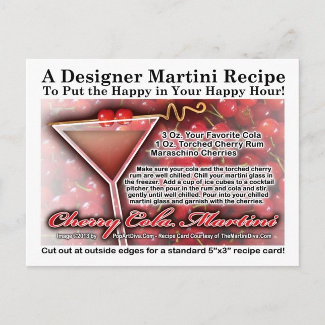 Postal Postcarta de la receta de Cherry Cola Martini (Anverso)