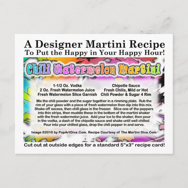 Postal Postcarta de la receta de Chili Watermelon Martini (Anverso)