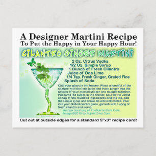 Postal Postcarta de la receta de Cilantro Ginger Martini