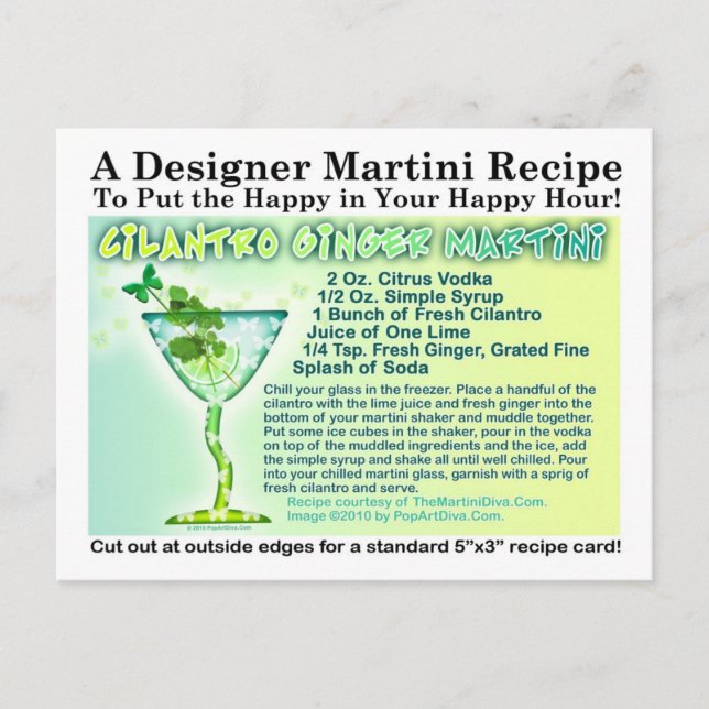 Postal Postcarta de la receta de Cilantro Ginger Martini (Anverso)