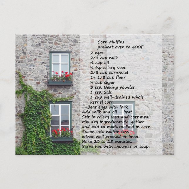 Postal Postcarta de la receta de Corn Muffin (Anverso)