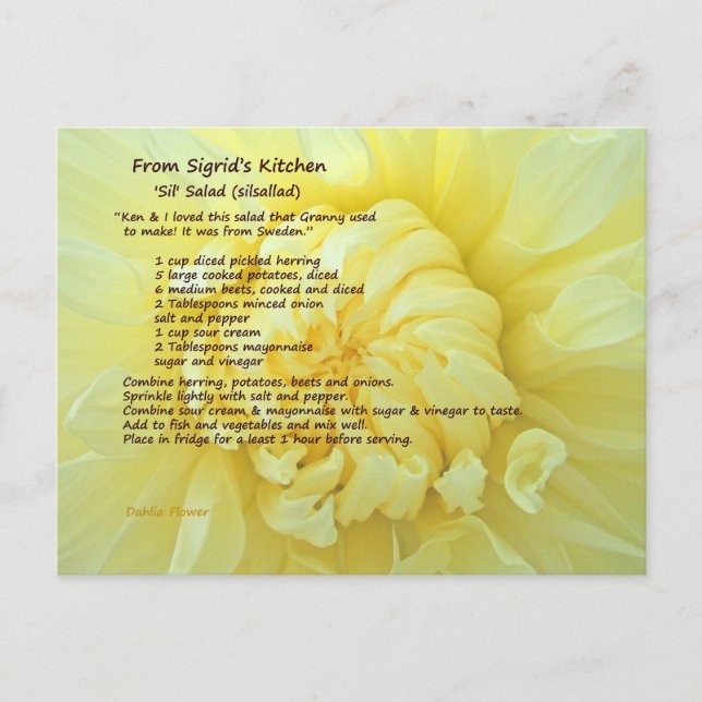 Postal Postcarta de la receta de ensalada de Sil (Anverso)
