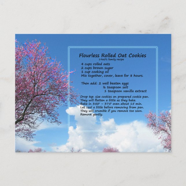 Postal Postcarta de la receta de galletas de avena sin sa (Anverso)