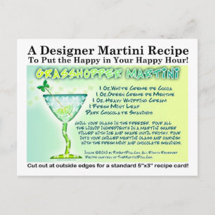 Postal Postcarta de la receta de Grasshopper Martini