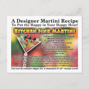 Postal Postcarta de la receta de Kitchen Sink Martini