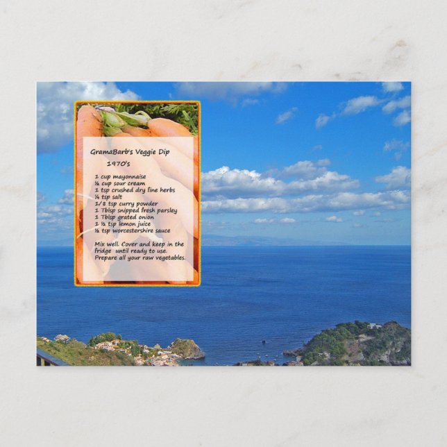 Postal Postcarta de la receta de la merluza vegetal (Anverso)