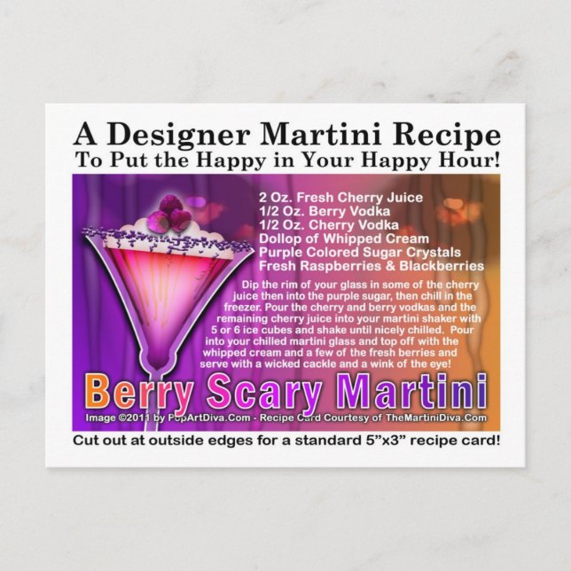 Postal Postcarta de la receta de Martini Berry Scary Hall (Anverso)