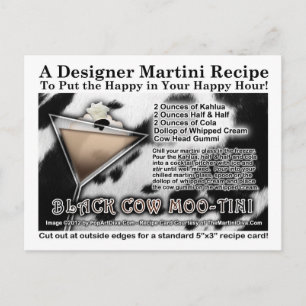 Postal Postcarta de la receta de Martini Black Cow Moo-Ti