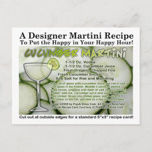 Postal Postcarta de la receta de Martini Cucumber