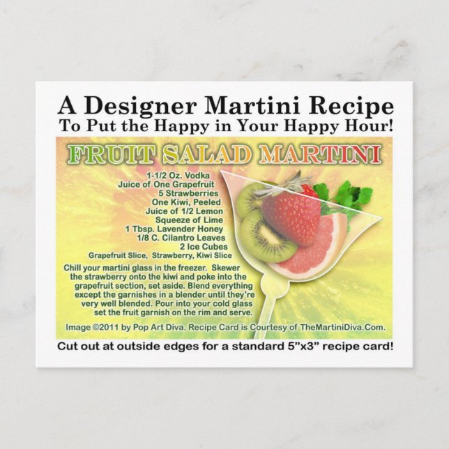 Postal Postcarta de la receta de Martini de la ensalada d (Anverso)