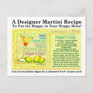 Postal Postcarta de la receta de Martini para Aide Lemon