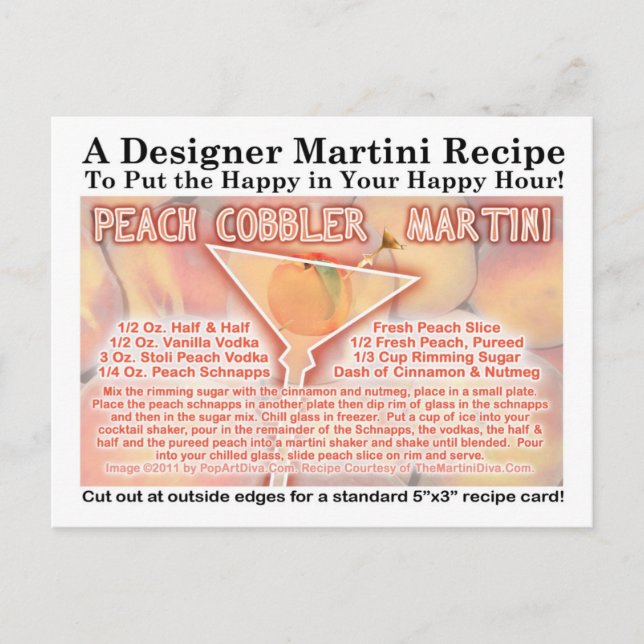 Postal Postcarta de la receta de Martini para el cobbler  (Anverso)