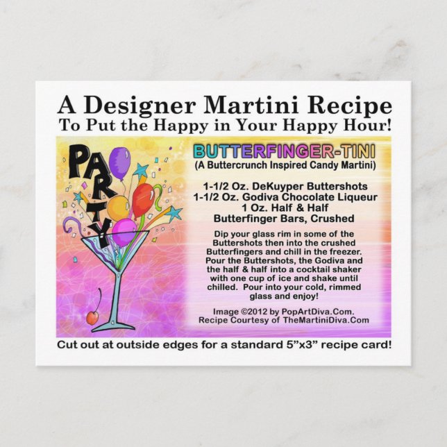 Postal Postcarta de la receta de Martini para el dedo-But (Anverso)