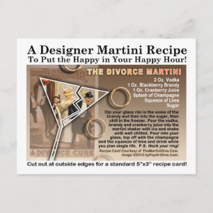 Postal Postcarta de la receta de Martini para el divorcio