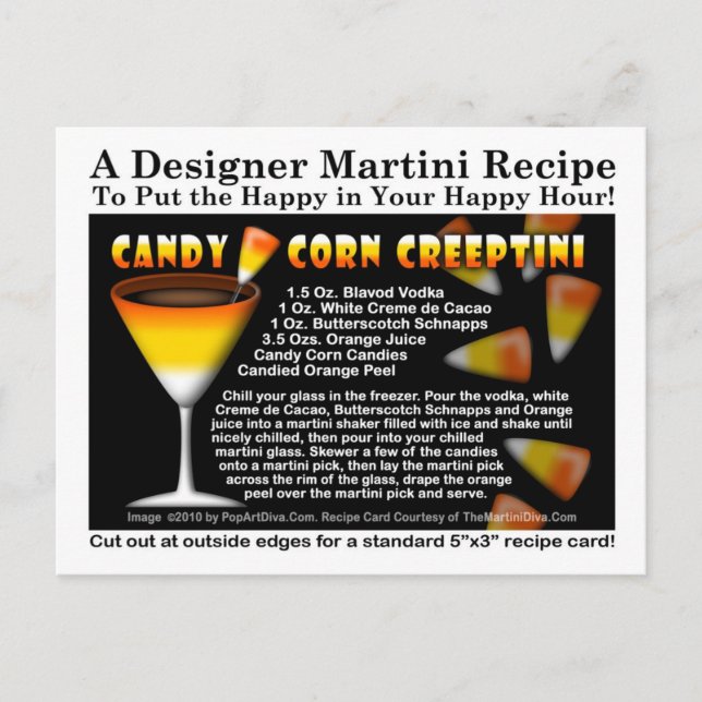 Postal Postcarta de la receta de Martini para el maíz dul (Anverso)