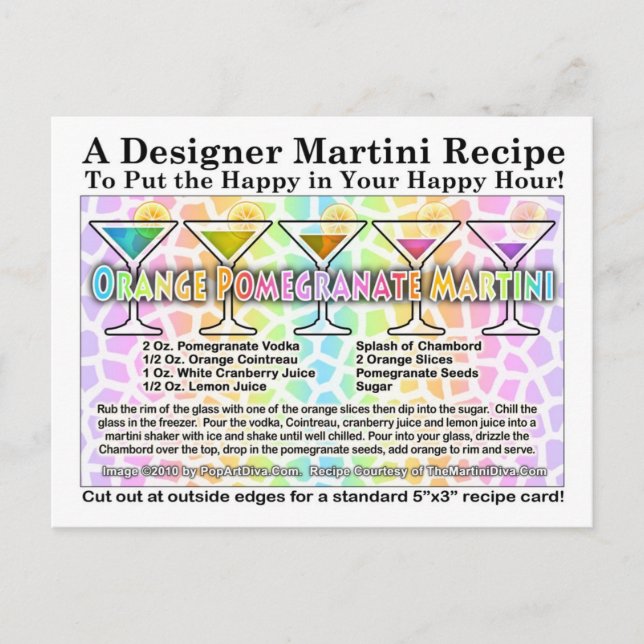 Postal Postcarta de la receta de Martini para granadas de (Anverso)