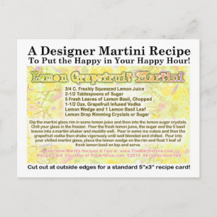 Postal Postcarta de la receta de Martini para pomelo limó