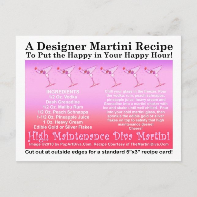 Postal Postcarta de la receta de Martini rosa para la Div (Anverso)