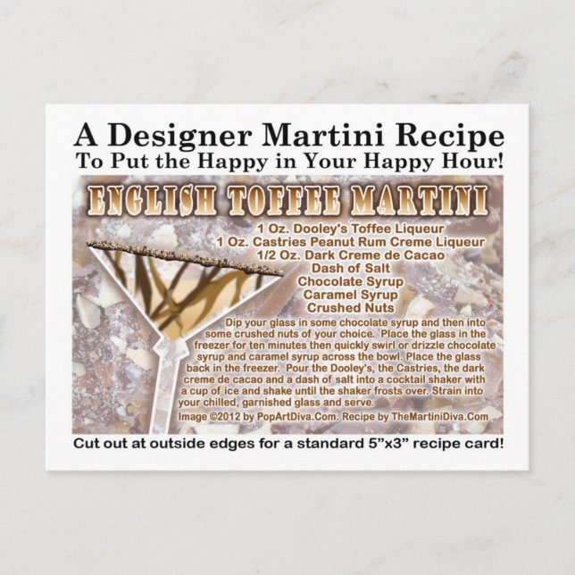 Postal Postcarta de la receta de Martini Toffee en inglés (Anverso)