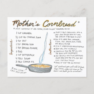 Postal Postcarta de la receta de pan de maíz de la madre