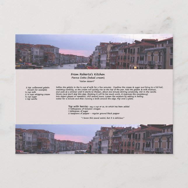 Postal Postcarta de la receta de postre italiana (Anverso)