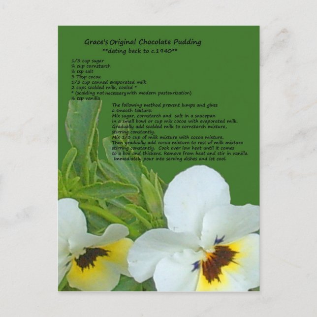 Postal Postcarta de la receta de pudding de chocolate (Anverso)