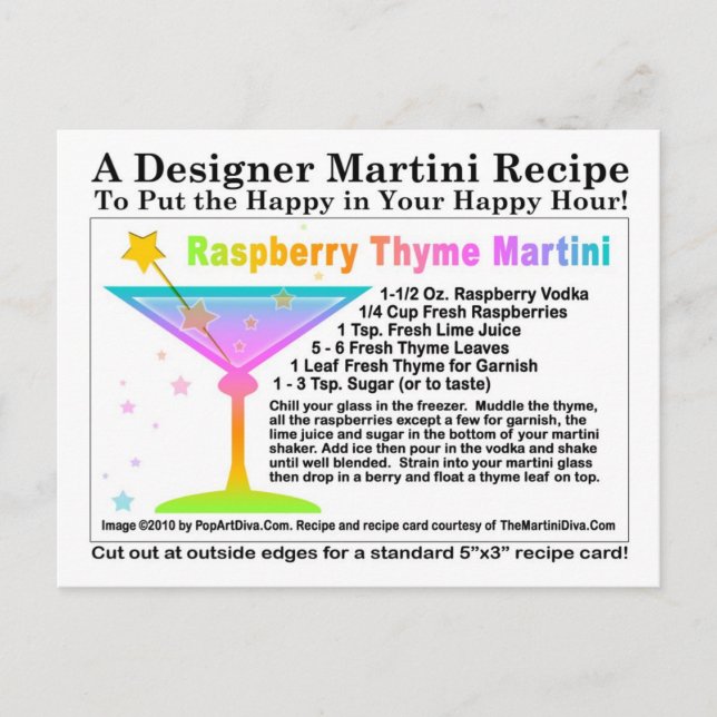 Postal Postcarta de la receta de Raspberry Thyme Martini (Anverso)