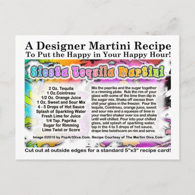 Postal Postcarta de la receta de Siesta Tequila Martini (Anverso)
