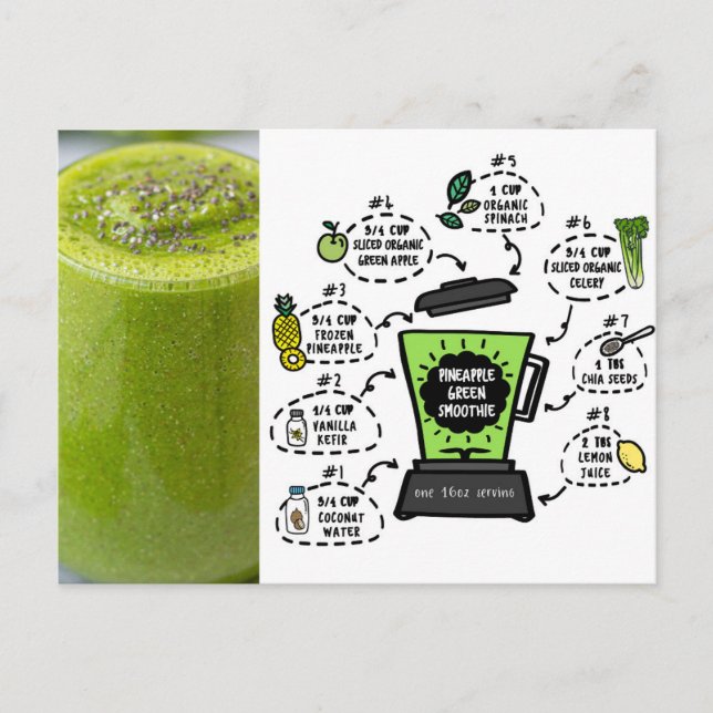 Postal Postcarta de la receta de Smoothie verde piña (Anverso)