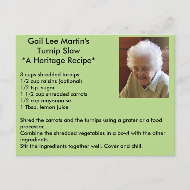 Postal Postcarta de la receta de Turnip Slaw (Anverso)