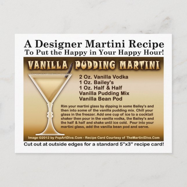 Postal Postcarta de la receta de Vanilla Pudding Martini (Anverso)
