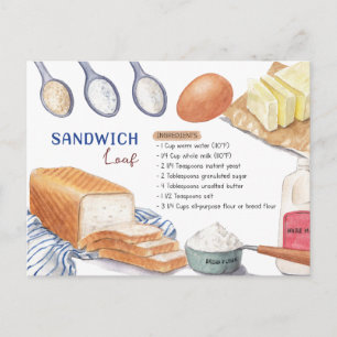 Postal Postcarta de la receta del pan de sándwich