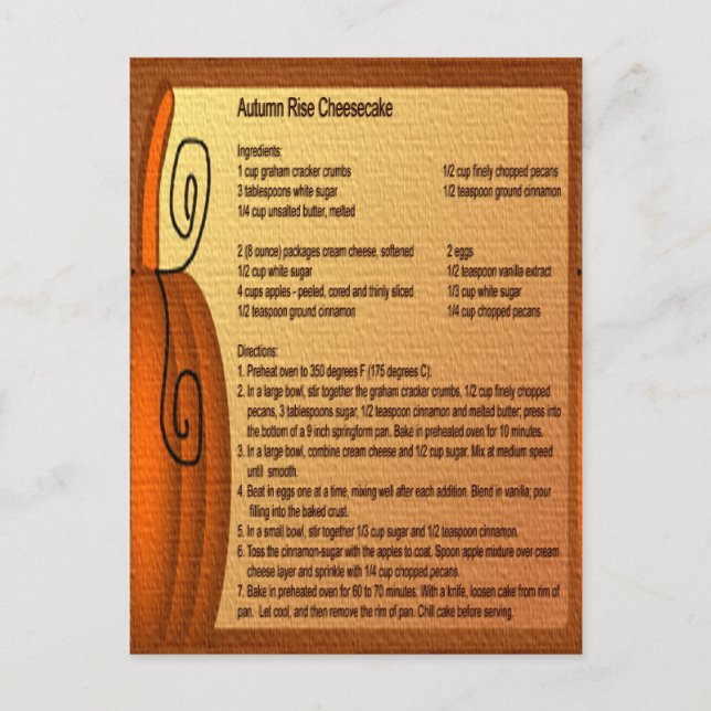 Postal Postcarta de la receta del pastel de queso en alza (Anverso)