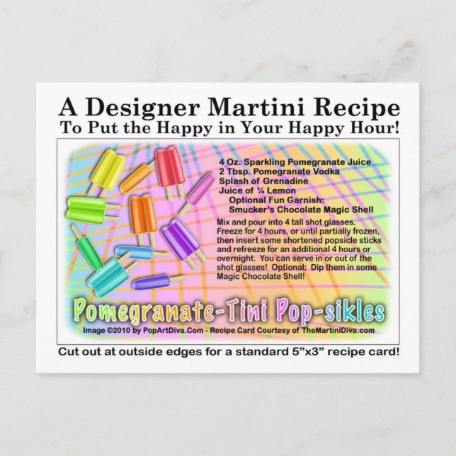 Postal Postcarta de la receta del Pop-Sikles de Pomegrana (Anverso)