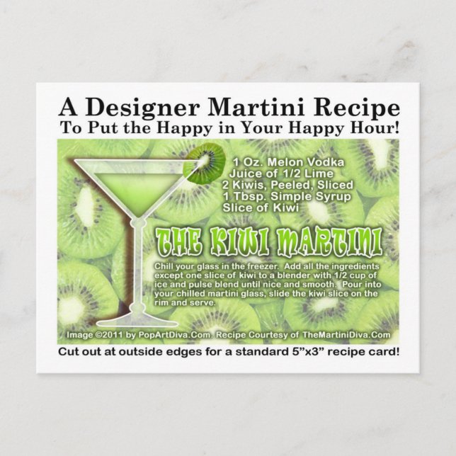 Postal Postcarta de la receta Kiwi Martini (Anverso)