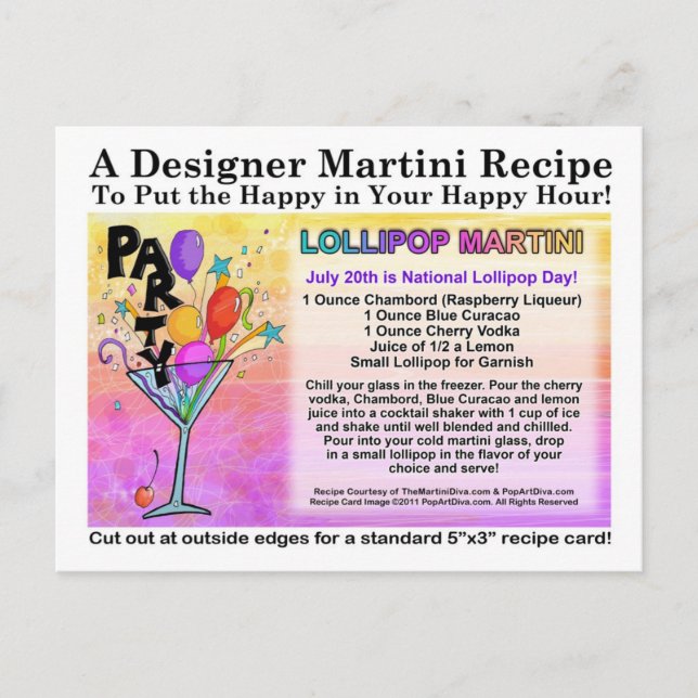 Postal Postcarta de la receta Lollipop Martini (Anverso)