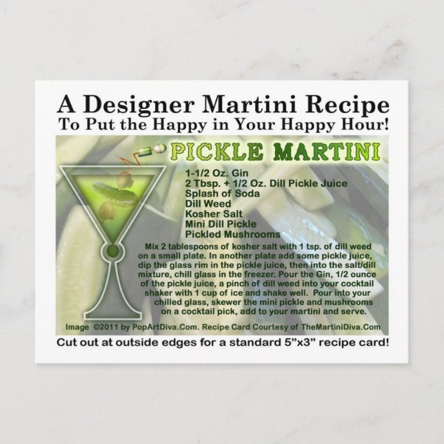 Postal Postcarta de la receta Pickle Martini (Anverso)