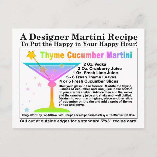 Postal Postcarta de la receta Thyme Cucumber Martini (Anverso)