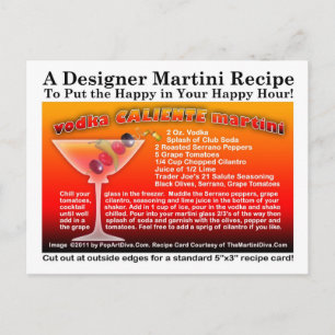 Postal Postcarta de la receta Vodka Caliente Martini