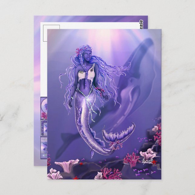Postal Postcarta de la sirena del océano púrpura (Anverso / Reverso)