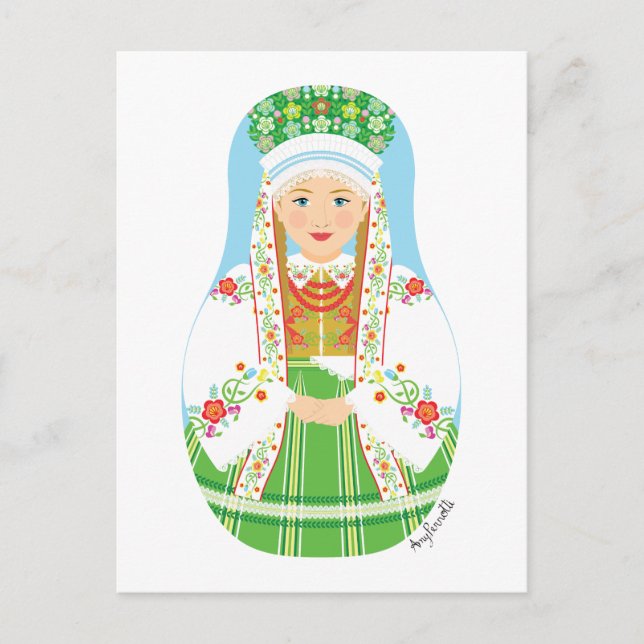 Postal Postcarta de Łowicz Pole Bride Matryoshka (Anverso)