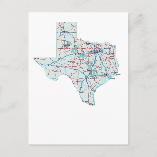 Postal Postcarta de mapa interestatal de Texas (Anverso)