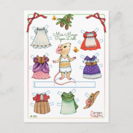 Postal Postcarta de muñeca de papel de ratón