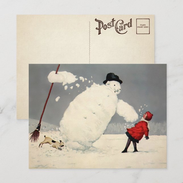 Postal Postcarta de Navidades de Snowman que caen en el p (Anverso / Reverso)