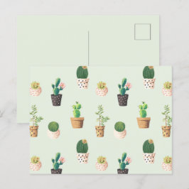 Postal Postcarta de patrón Cacti Cactus Green Light