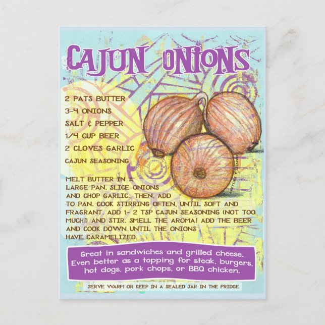 Postal Postcarta de receta de Cajun Onions (Anverso)